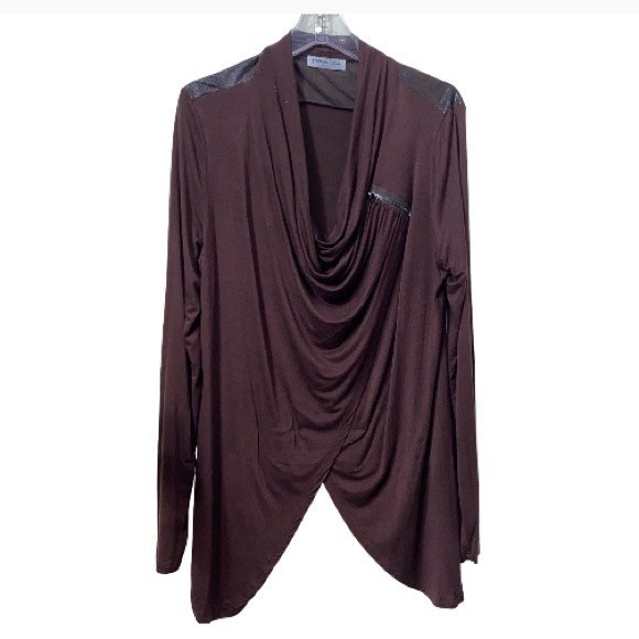 Patrizia Luca Blouse Asymmetrical Draped Cowl Neck Brown Zip detail size XL - Picture 6 of 17